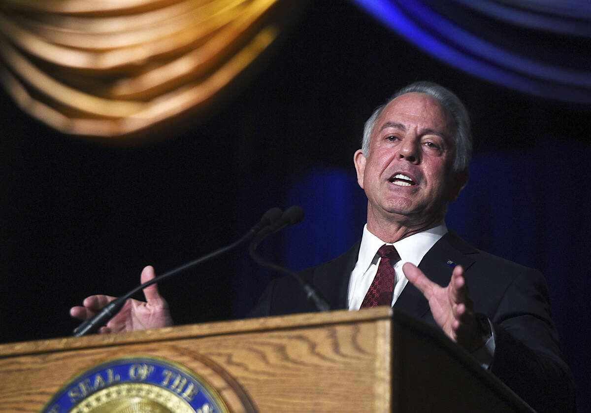 Newly sworn-in Gov. Joe Lombardo speaks during his formal inauguration ceremony in the Carson C ...