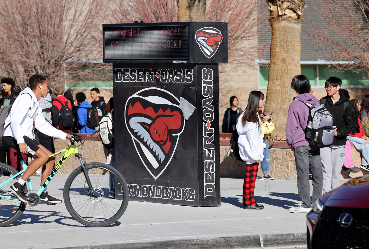 Students are dismissed at Desert Oasis High School in Las Vegas Friday, Jan. 6, 2023. Sophomore ...