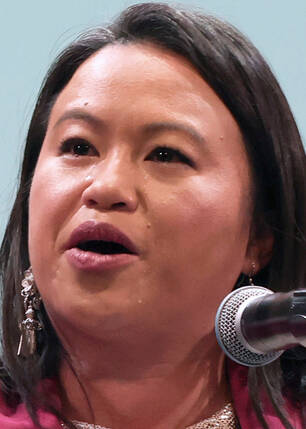 Oakland Mayor Sheng Thao delivers a speech was standing onstage with her family at the Paramoun ...