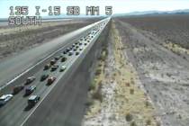 A Nevada Department of Transportation traffic camera shows backed-up traffic on Interstate 15 h ...