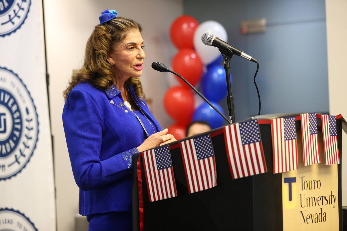Touro University Nevada CEO and Senior Provost Shelley Berkley speaks during a Veterans Day cer ...