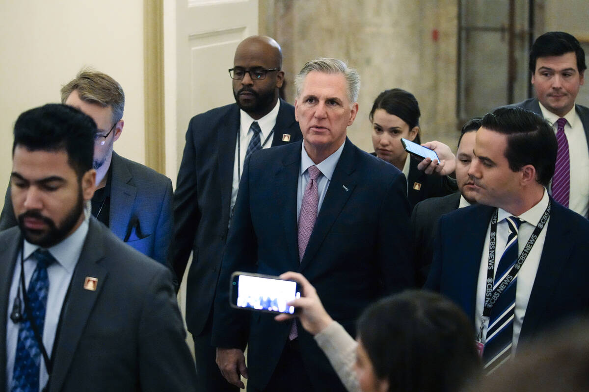 House Republican Leader Kevin McCarthy, R-Calif., arrives as the House meets for the fourth day ...