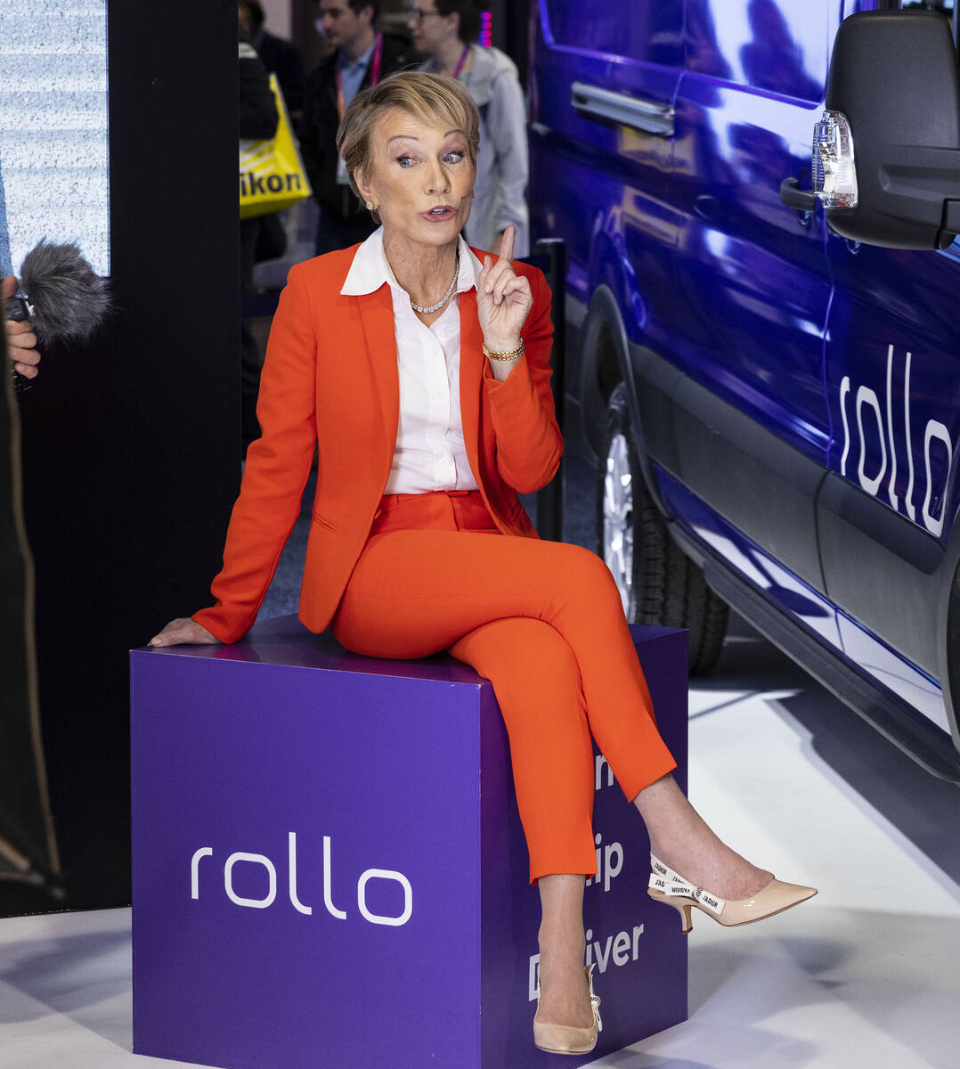 Shark Tank judge Barbara Corcoran records video for social media at Las Vegas-based Rollo's boo ...