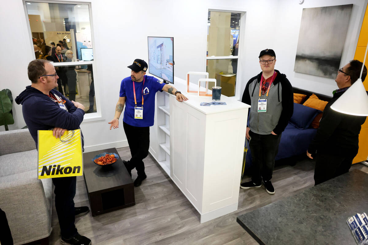 Luis Alvarado, a tour guide at Boxabl, shows his company’s foldable casita on opening da ...