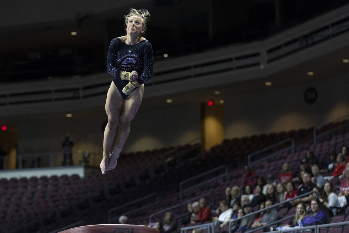 South Utah University’s Ellie Cacciola competes in vault during session one of the Super ...