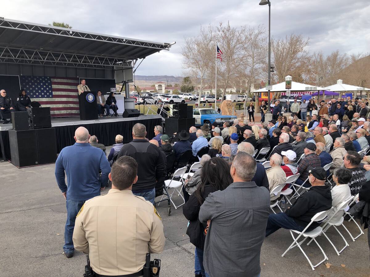 Clark County Sheriff Kevin McMahill speaks during Law Enforcement Day at Police Memorial Park, ...