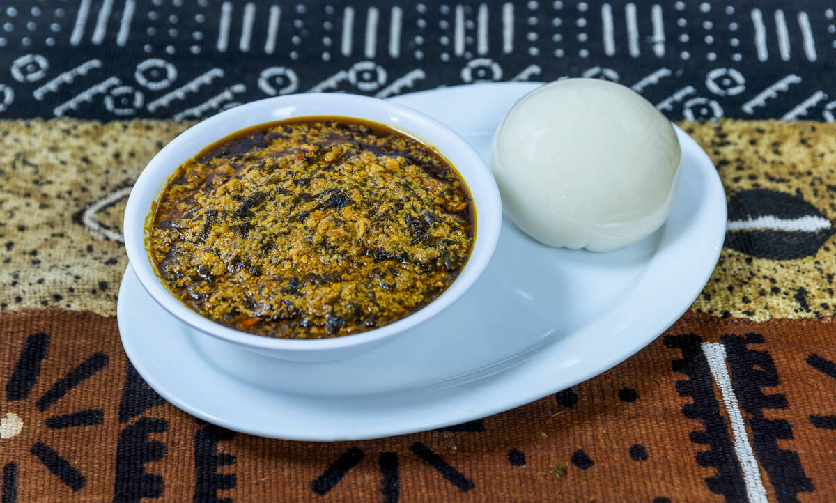 The Egusi Soup plate from Calabash African Kitchen, the only restaurant in Las Vegas serving Se ...