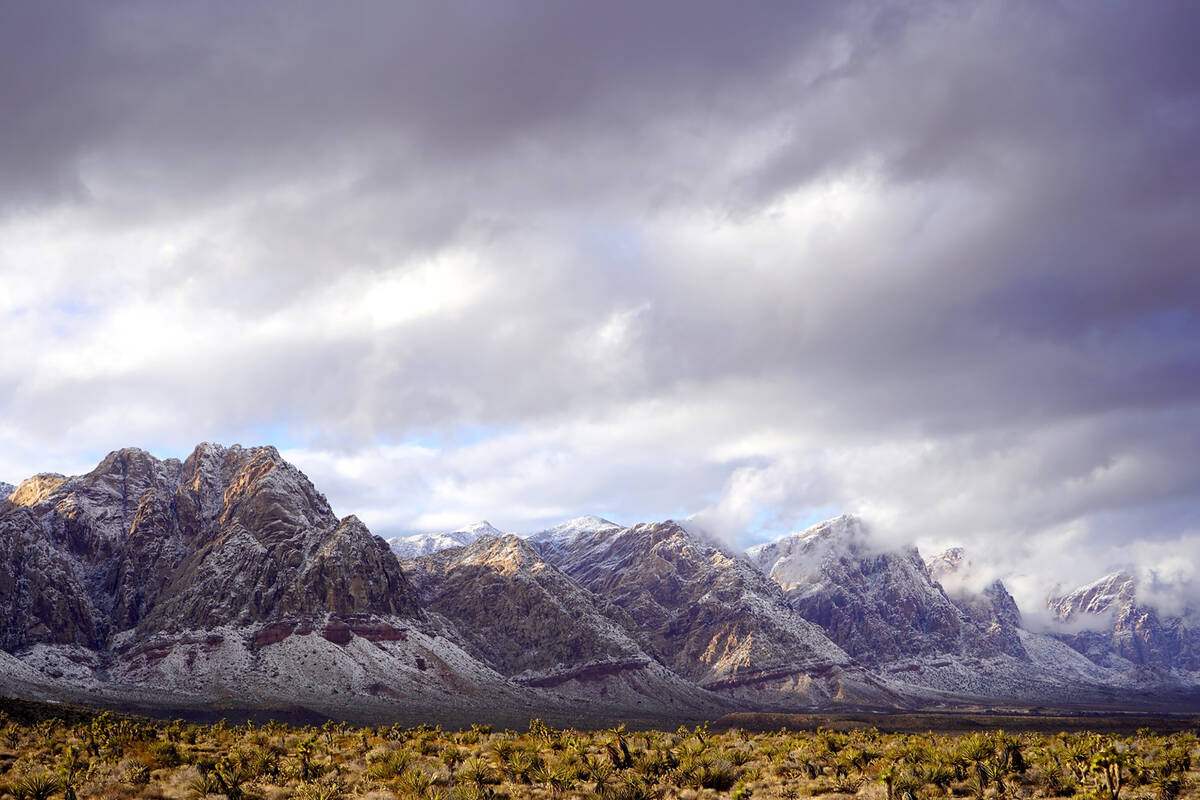 A snowy scene at Red Rock Canyon National Conservation Area following storms in recent years. ( ...