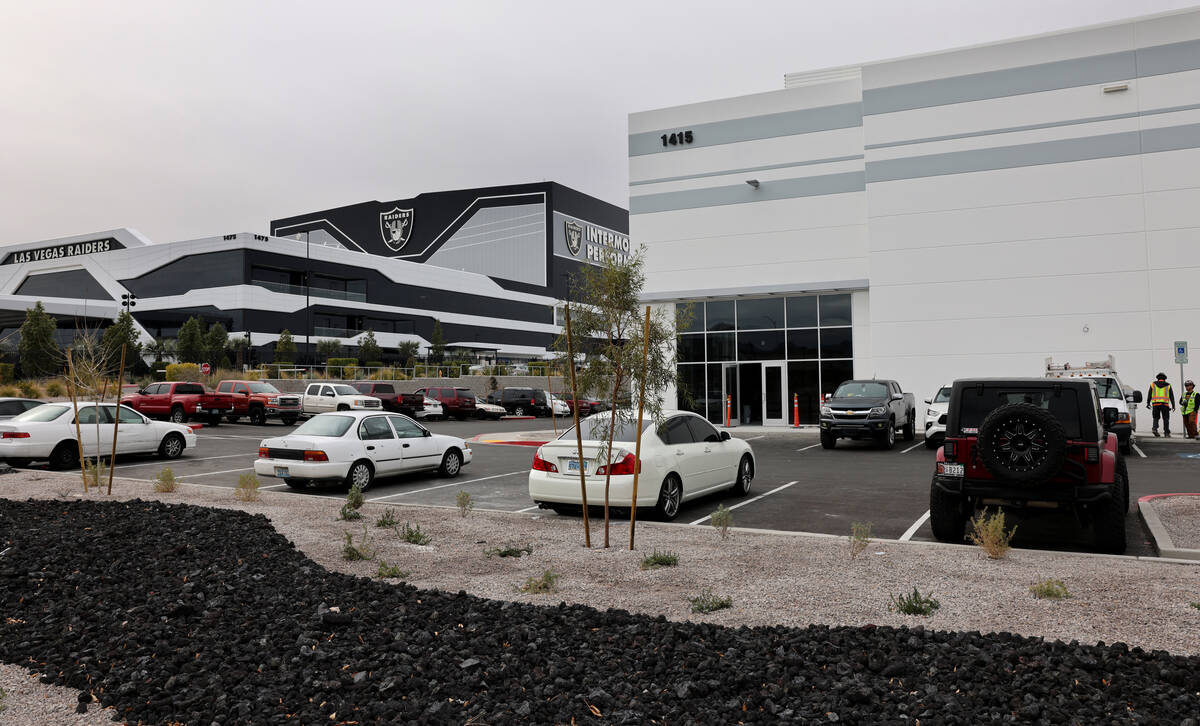 The Las Vegas Aces training facility, right, under construction adjacent to the Las Vegas Raide ...
