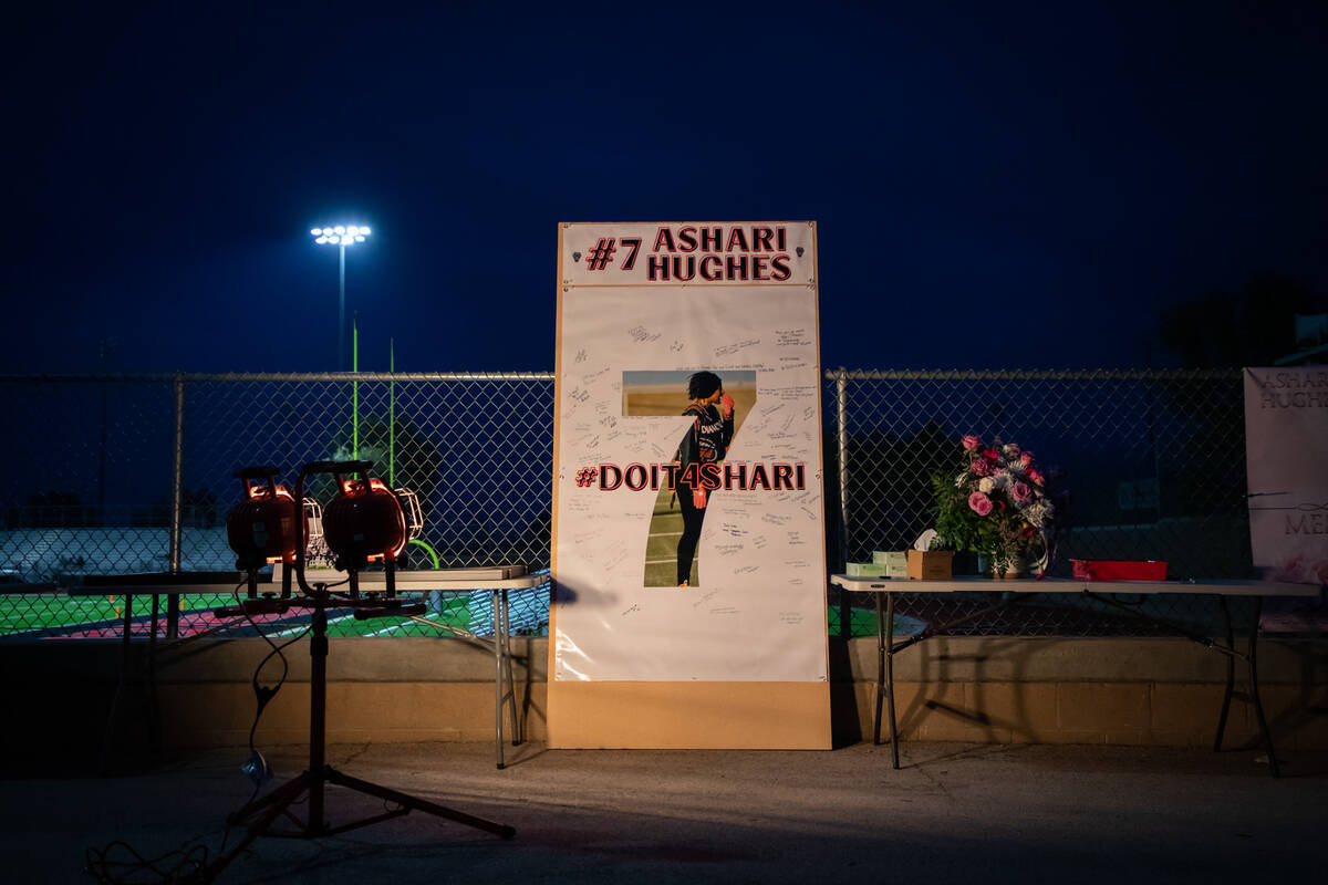 A celebration of life for Ashari Hughes is held at Desert Oasis High School after the girls var ...