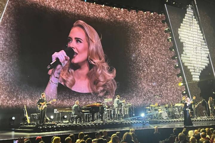 Adele is shown on opening night of "Weekends With Adele" at the Colosseum at Caesars Palace on ...