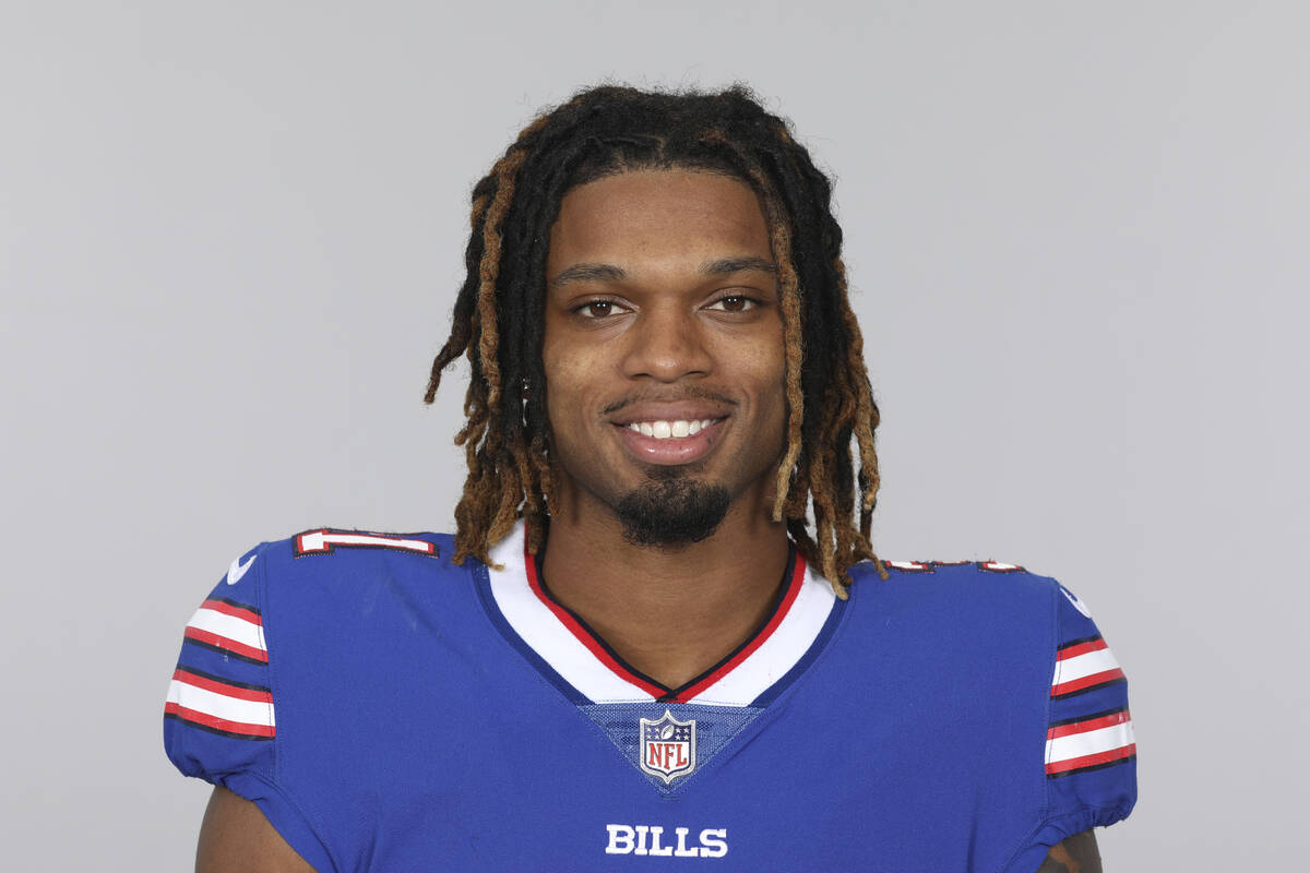 FILE - Damar Hamlin of the Buffalo Bills NFL football team smiles May 12, 2021. Damar Hamlin pl ...