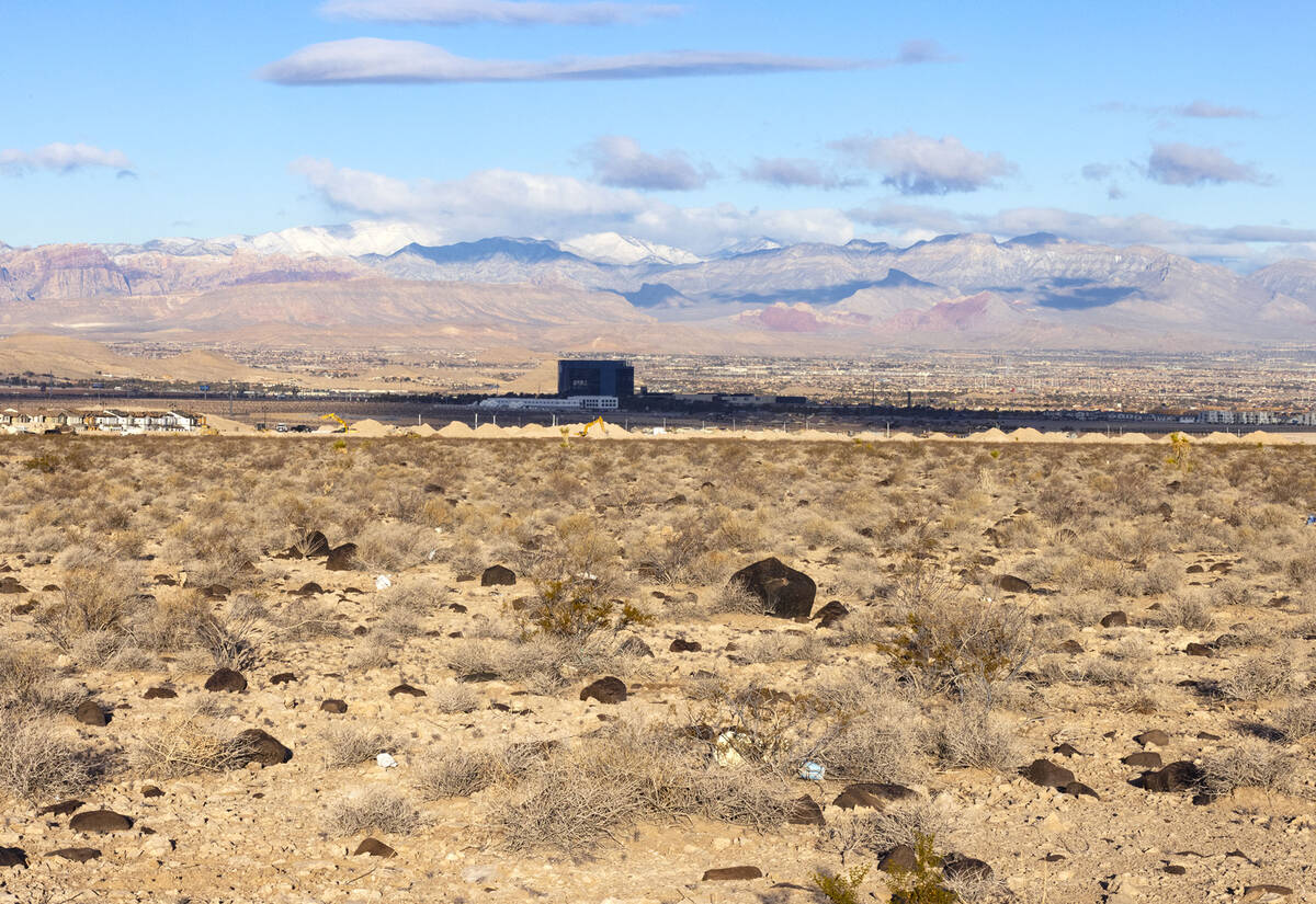 M Resort Spa Casino, center, is seen from vacant land where Station Casinos plans to build a 60 ...