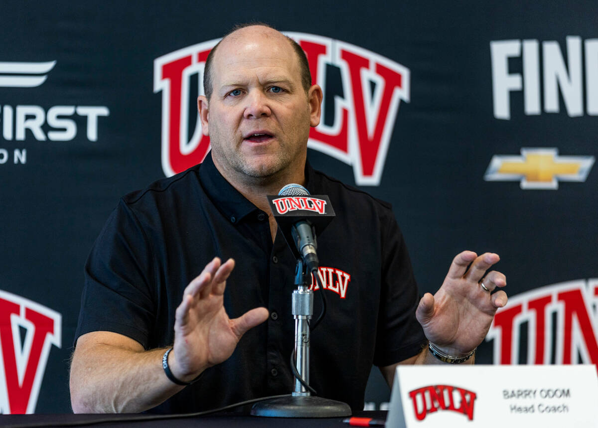 New UNLV Football head coach coach Barry Odom speaks during a press conference at the Fertitta ...