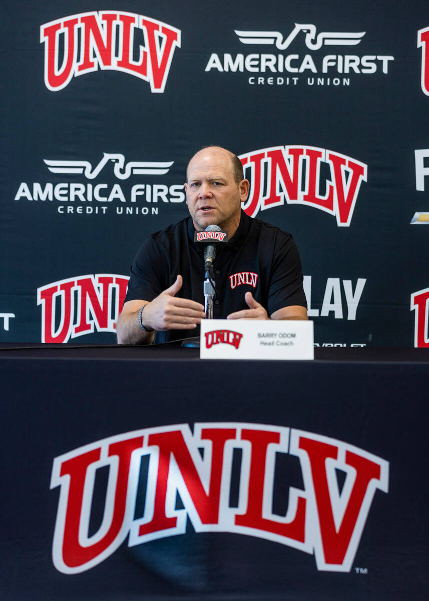 New UNLV Football head coach coach Barry Odom speaks during a press conference at the Fertitta ...