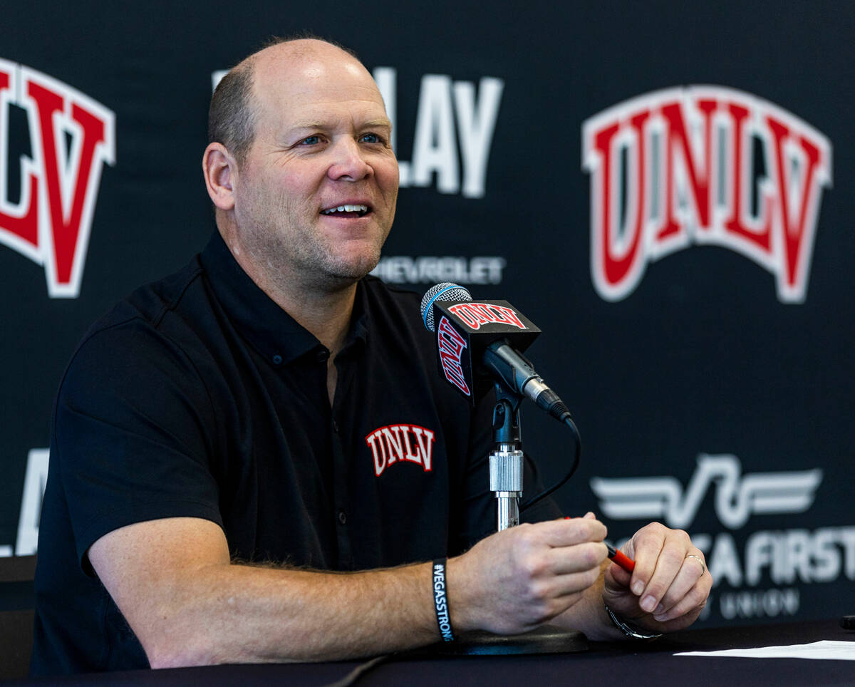New UNLV Football head coach coach Barry Odom speaks during a press conference at the Fertitta ...