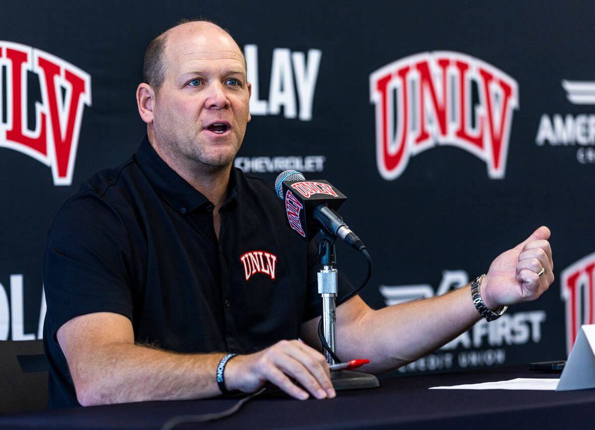 New UNLV Football head coach coach Barry Odom speaks during a press conference at the Fertitta ...