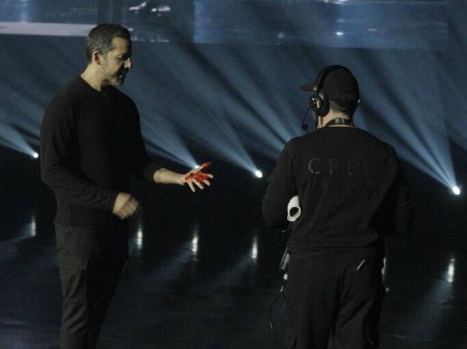 David Blaine is shown after piercing his hand during an ice-pick routine in his show at Resorts ...