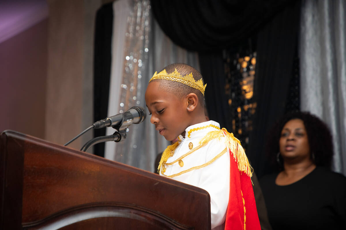 Justyn Boumah, 7, speaks at the 41st annual Martin Luther King Jr. committee banquet at the Ore ...