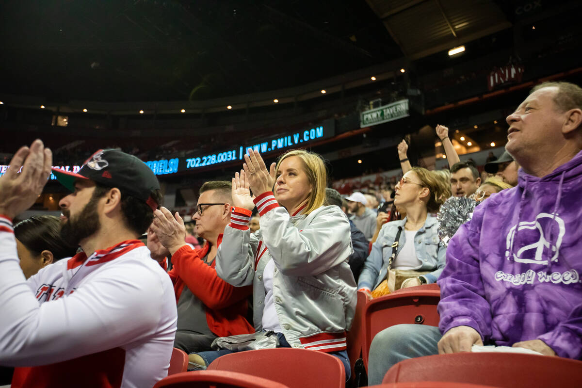 Fans react to the UNLV men’s basketball game against Colorado State University on Saturd ...