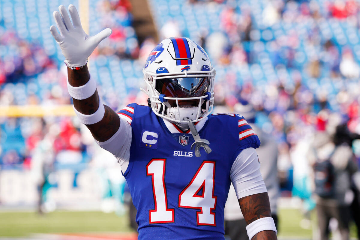 Buffalo Bills wide receiver Stefon Diggs waves while warming up prior to an NFL wild-card playo ...