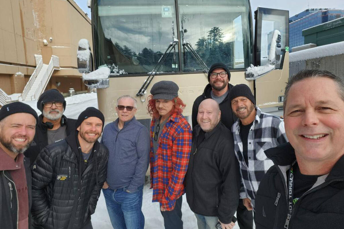 Members of Carrot Top's team, from left, Timothy Herzog, Reno Rojas, Jon Ullonl, Fabio Rossetti ...