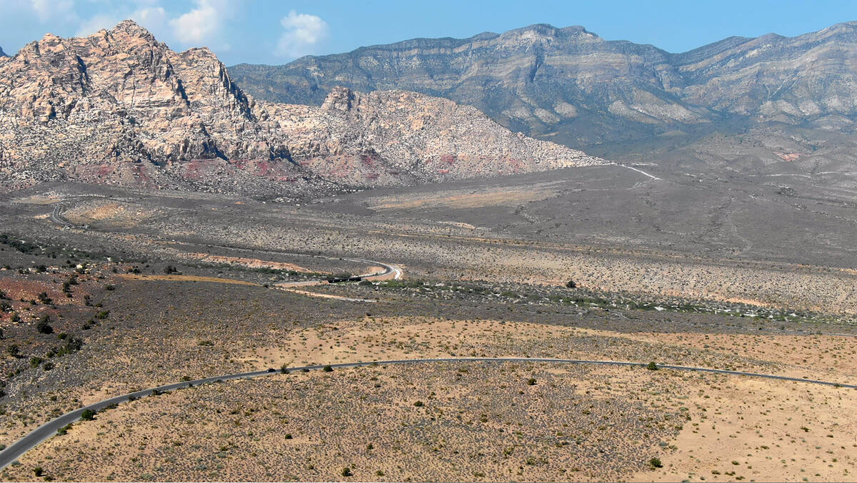 An aerial view of a southwest segment of the Scenic Drive loop near mile markers 8 and 9 at Red ...