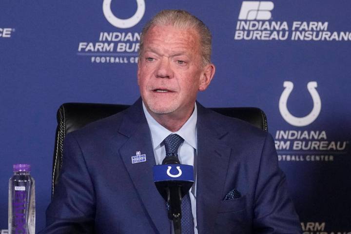 Indianapolis Colts owner Jim Irsay speaks during a news conference at the NFL football team's p ...