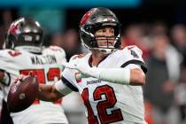 Tampa Bay Buccaneers quarterback Tom Brady (12) throws a pass during an NFL football game again ...