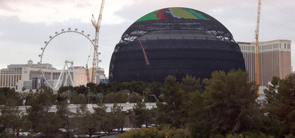 MSG Sphere tests the top of the exterior LED screens on Tuesday, Jan. 17, 2023, in Las Vegas. K ...