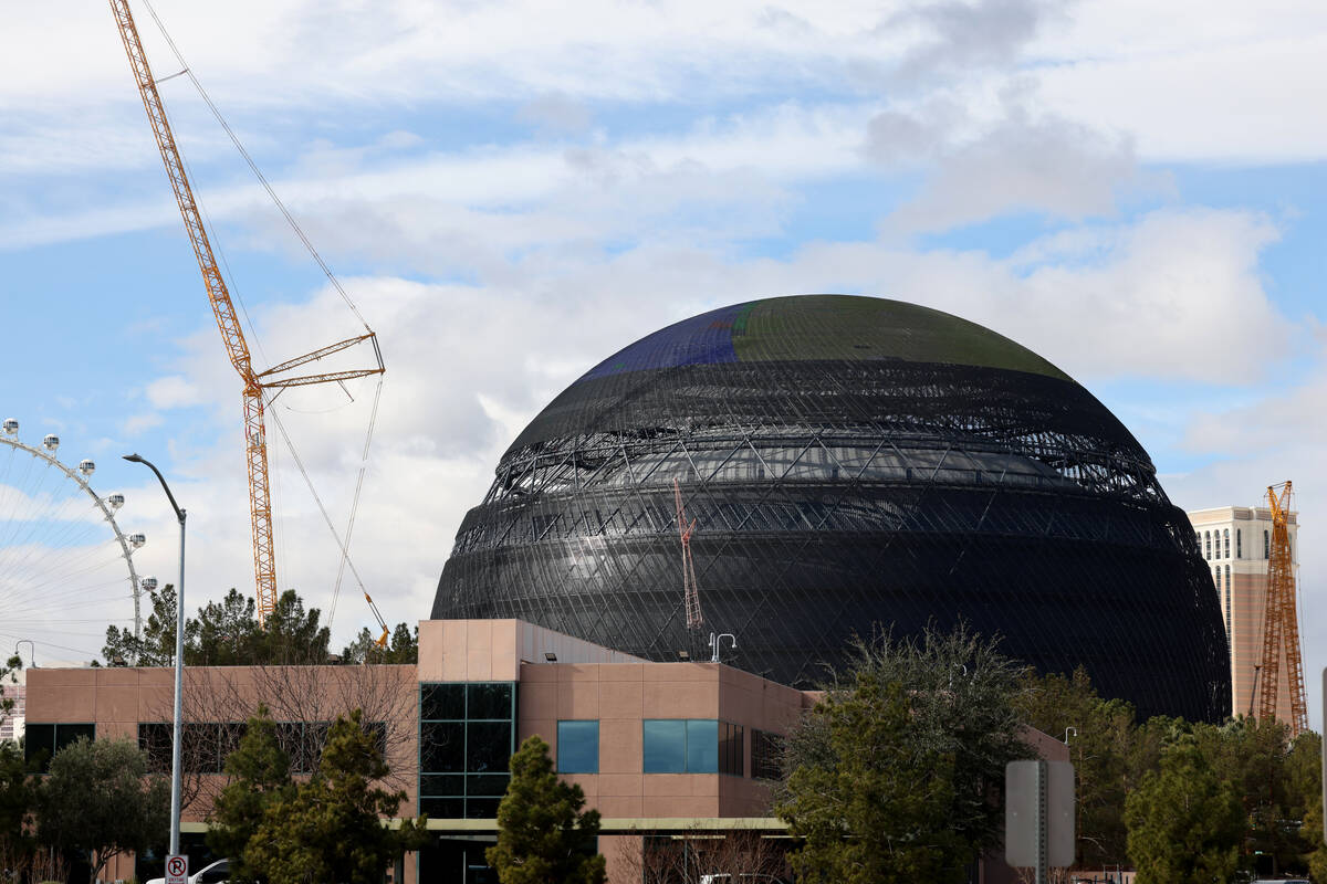 MSG Sphere tests the top of the exterior LED screens on Tuesday, Jan. 17, 2023, in Las Vegas. K ...