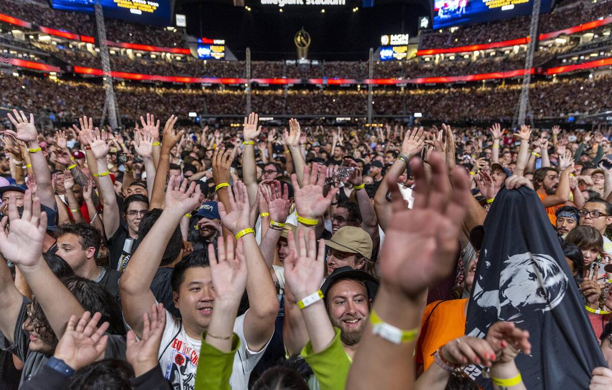 Fans enjoy The Red Hot Chili Peppers at Allegiant Stadium on Saturday, Aug. 6, 2022, in Las Veg ...