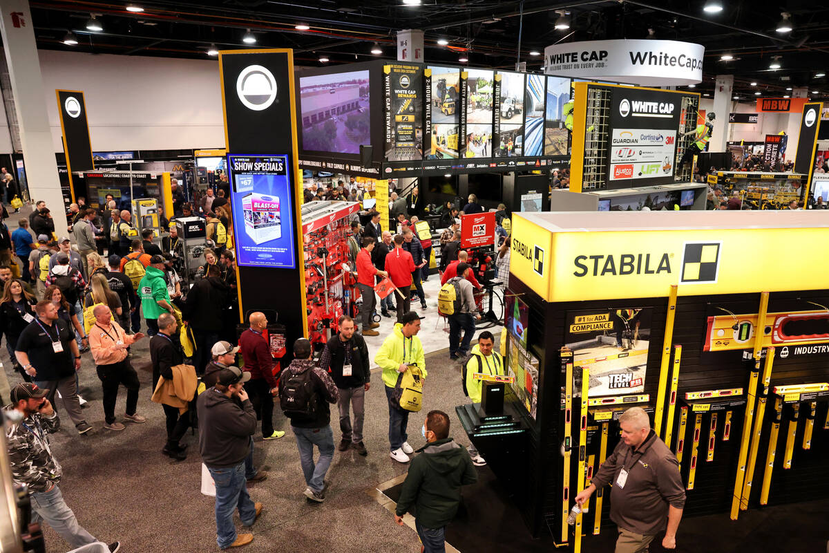 Conventioneers walk the show floor on Day 1 of World of Concrete at the Las Vegas Convention Ce ...