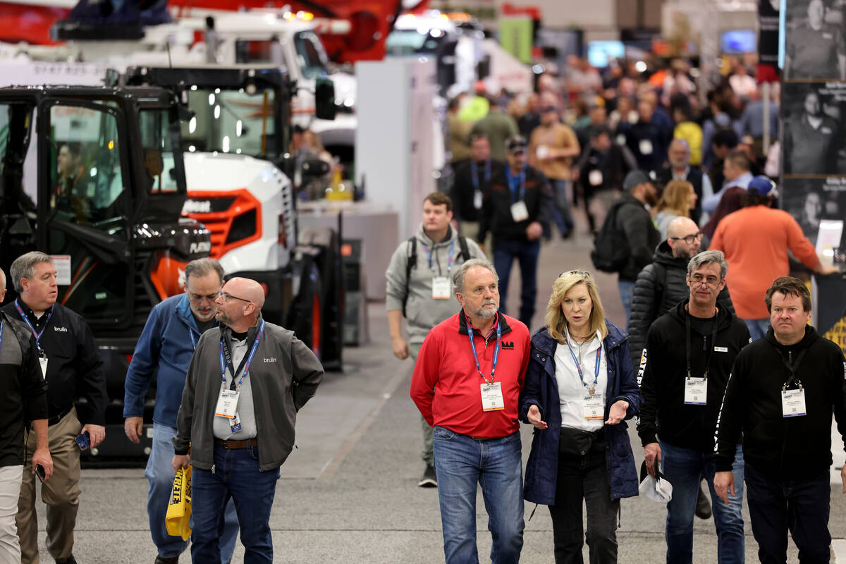 Conventioneers walk the show floor on Day 1 of World of Concrete at the Las Vegas Convention Ce ...