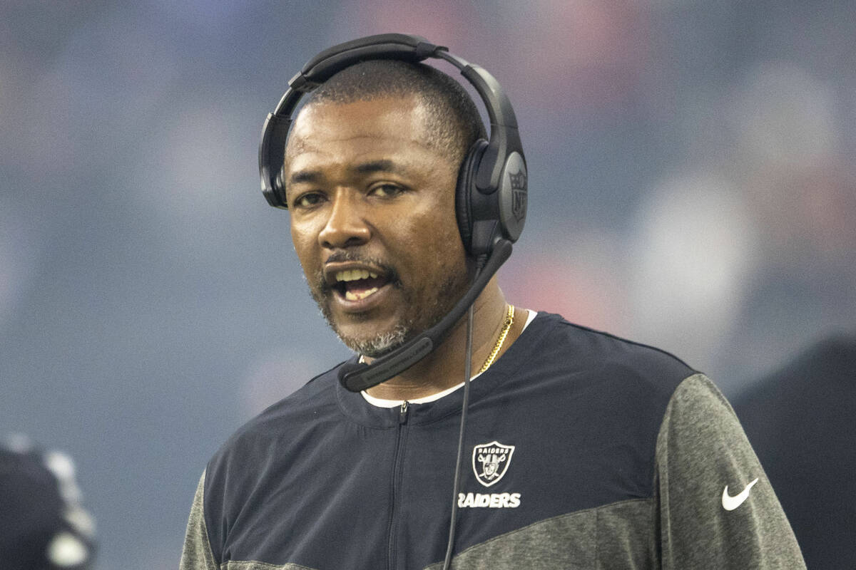 Raiders defensive coordinator Patrick Graham coaches from the sideline during the second half o ...