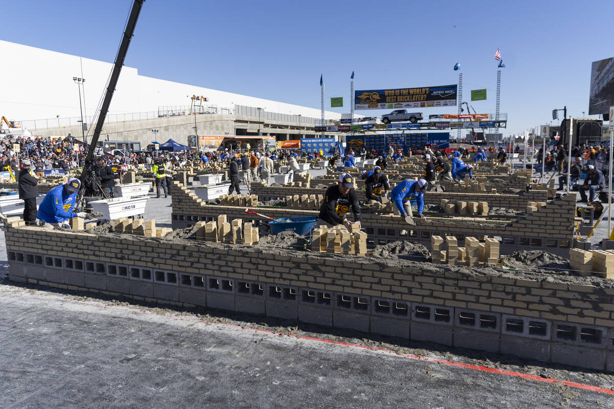 Masons participate in the World of Concrete Convention bricklaying competition at the Las Vegas ...