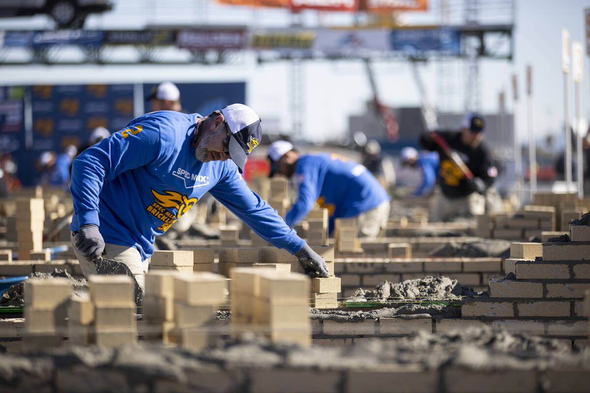 Dave Sontag participates in the World of Concrete Convention bricklaying competition at the Las ...