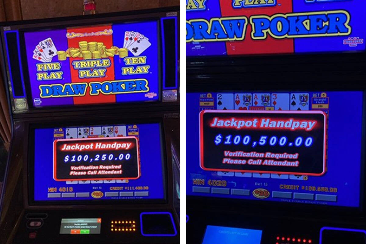 A video poker player won a total of $200,750 on Triple Play Draw Poker machines 15 minutes apar ...