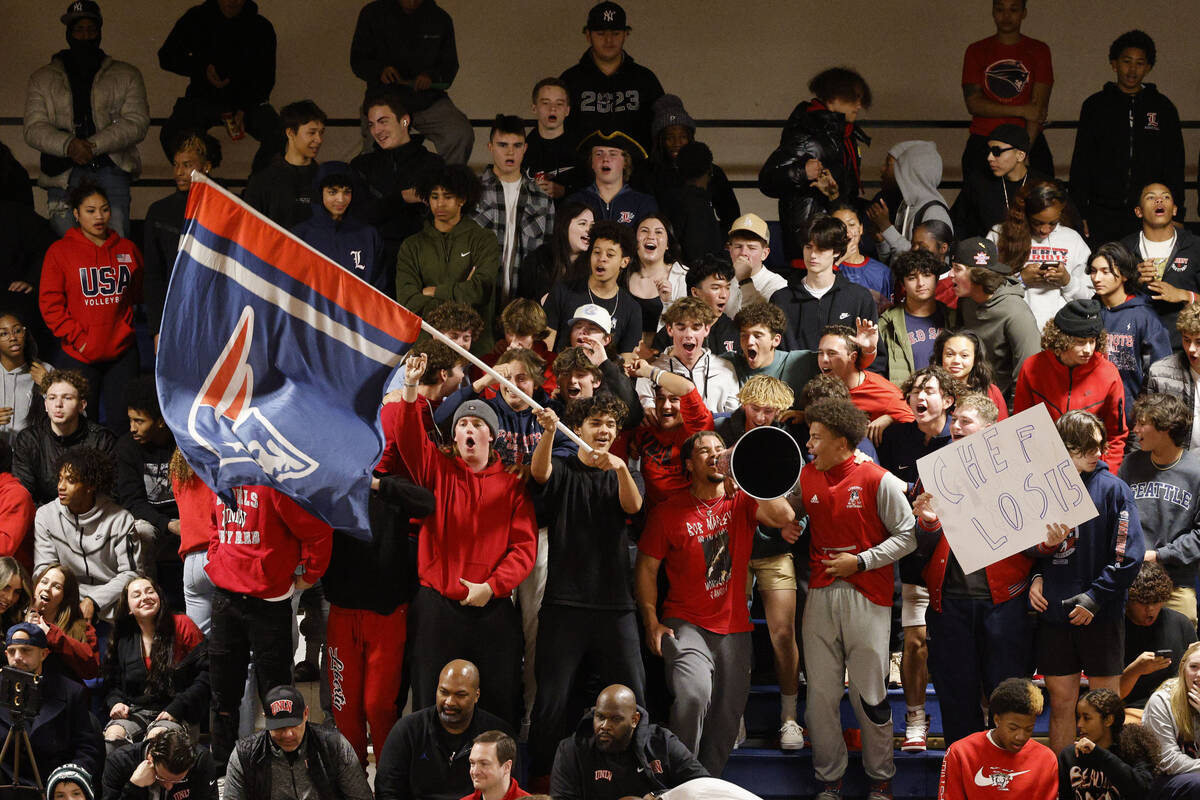 Liberty’s fans cheer during the second half of a basketball game against Coronado, Thurs ...