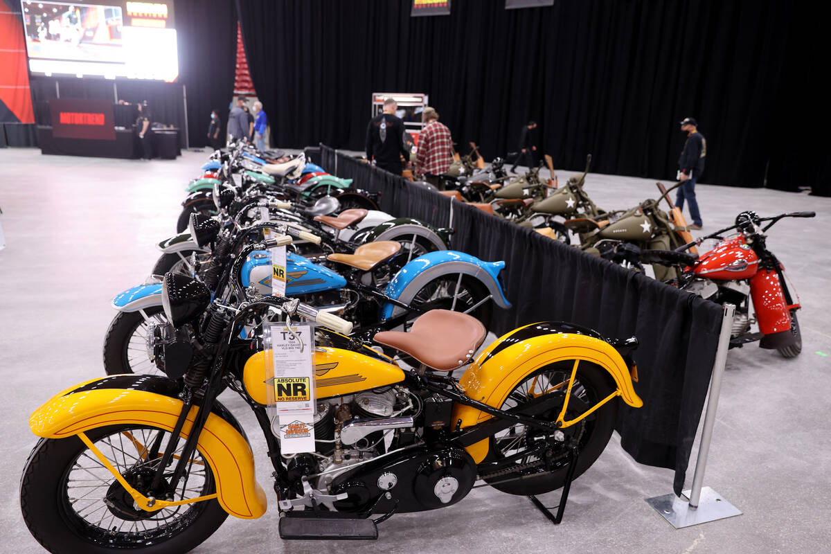 Bikes, including a 1934 Harley-Davidson VLD Big Twin, at the Mecum Auctions vintage and antique ...