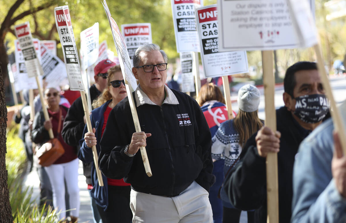 Culinary Local 226 secretary-treasurer Ted Pappageorge pickets outside of Station Casinos headq ...