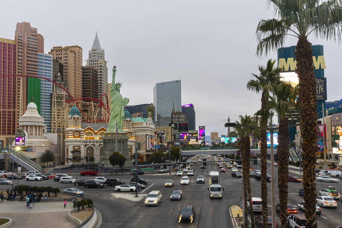 Traffic along the Las Vegas Strip crosses Tropicana Avenue on Thursday, Jan. 19, 2023, in Las V ...