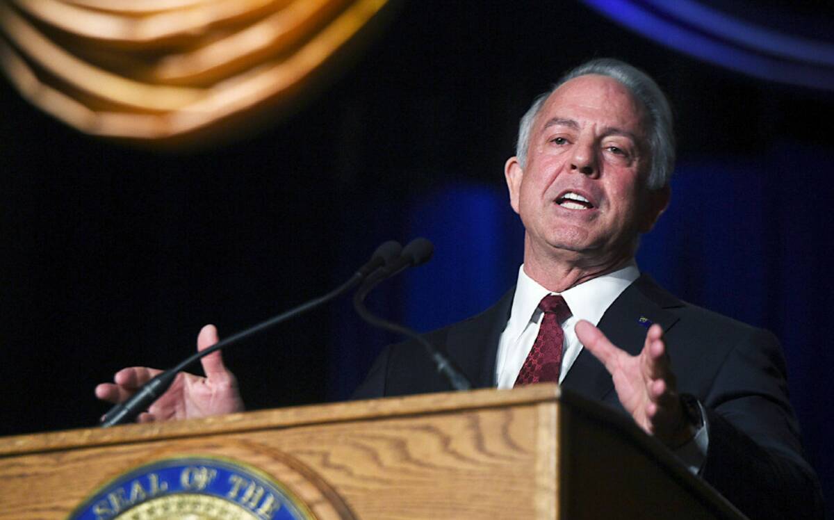 Newly sworn in Gov. Joe Lombardo speaks during his inauguration ceremony in the Carson City Com ...