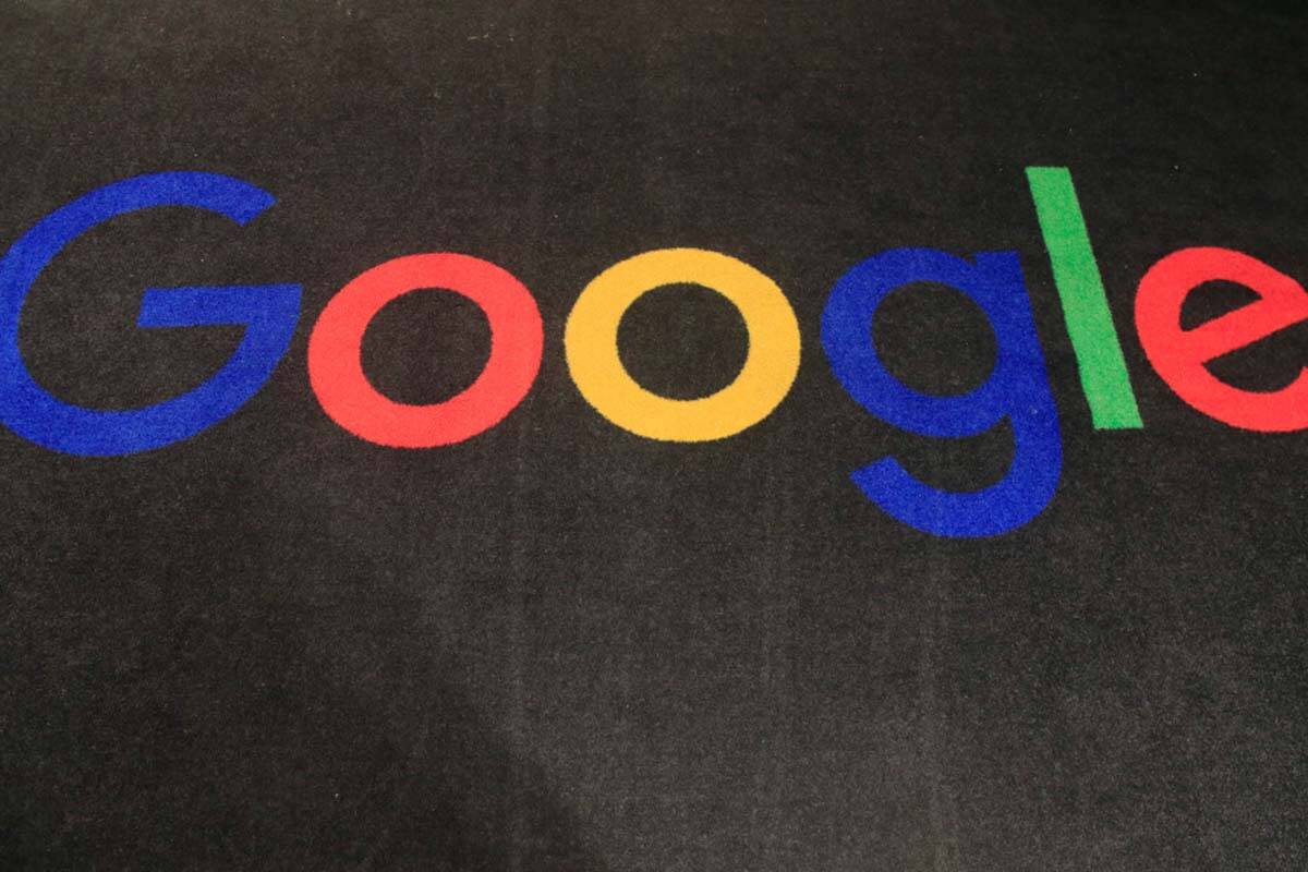 FILE - The logo of Google is displayed on a carpet at the entrance hall of Google France in Par ...