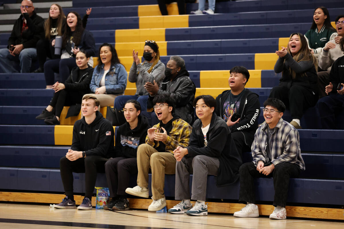 People cheer during a boy's basketball game between Sierra Vista and Spring Valley at Sierra Vi ...
