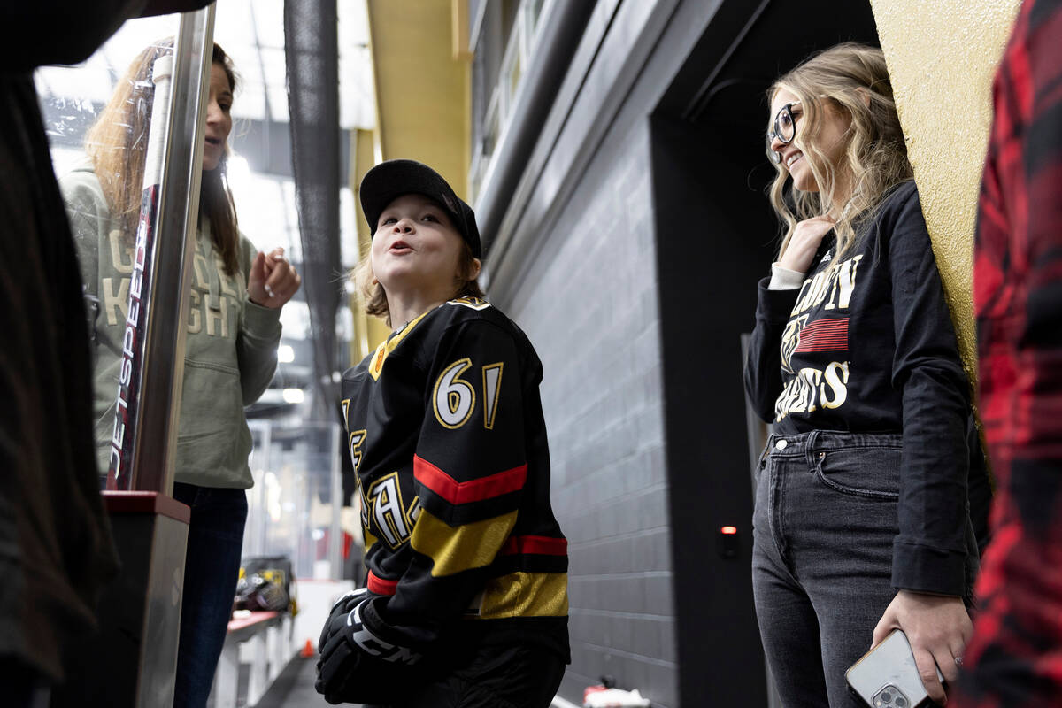 Annabelle Hanson, 8, gets excited to meet Golden Knights players before practice City National ...