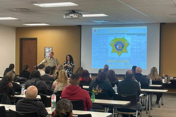 Clark County Sheriff Kevin McMahill welcoming the first 2023 class of the Hispanic Citizen Poli ...