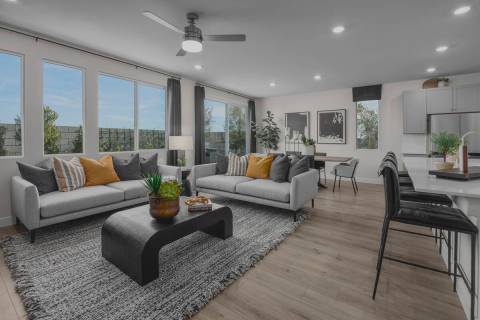 Talus at Kyle Canyon community by KB Home in northwest Las Vegas offers homes that start in pri ...