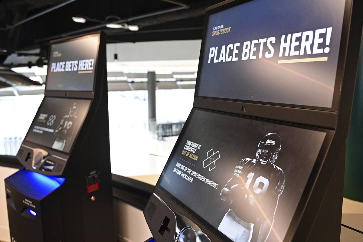 Betting kiosks are seen inside Caesars Sportsbook inside Rocket Mortgage FieldHouse, Thursday, ...