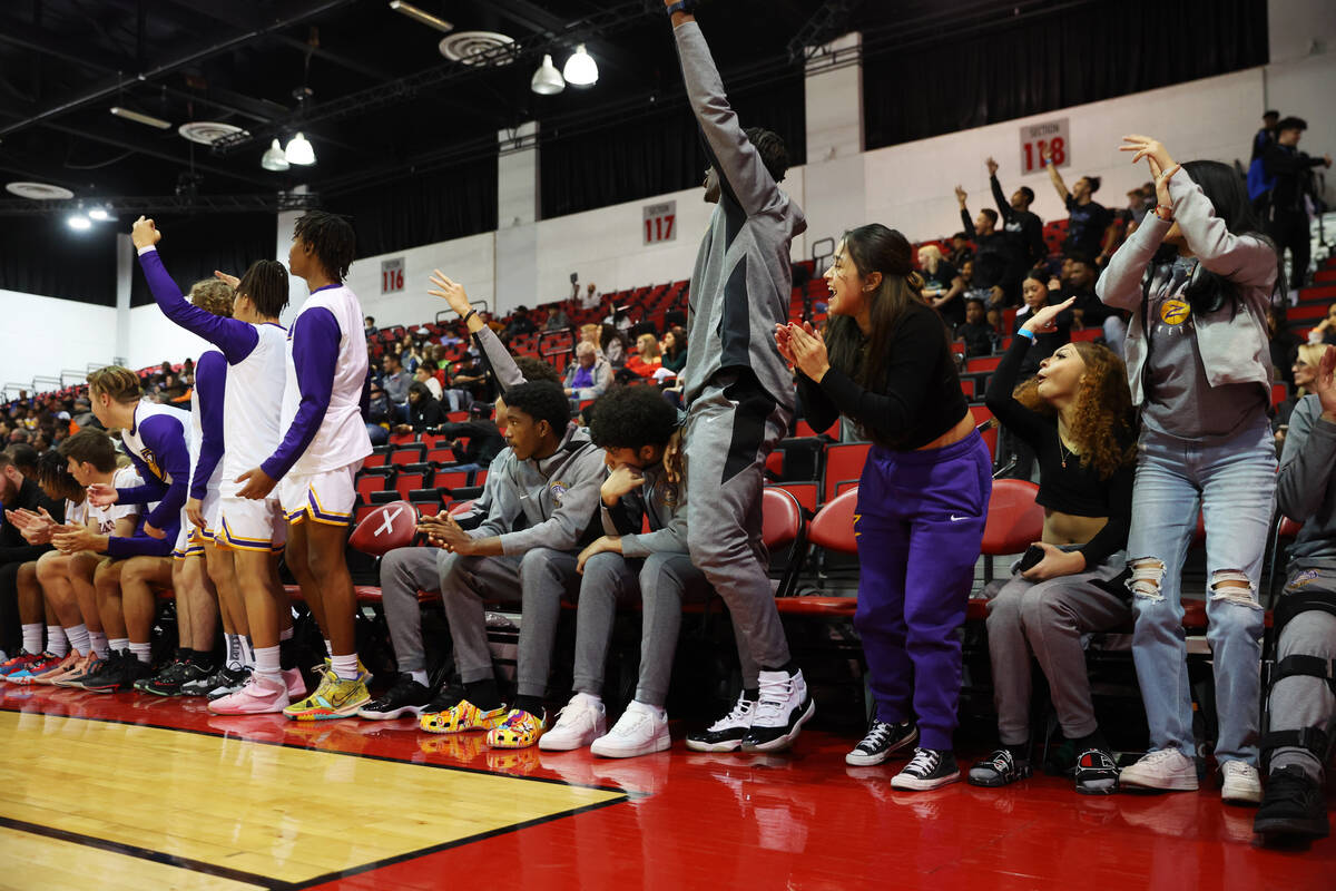 The Durango bench reacts after a play in the first half of a Big City Showdown boy's basketball ...